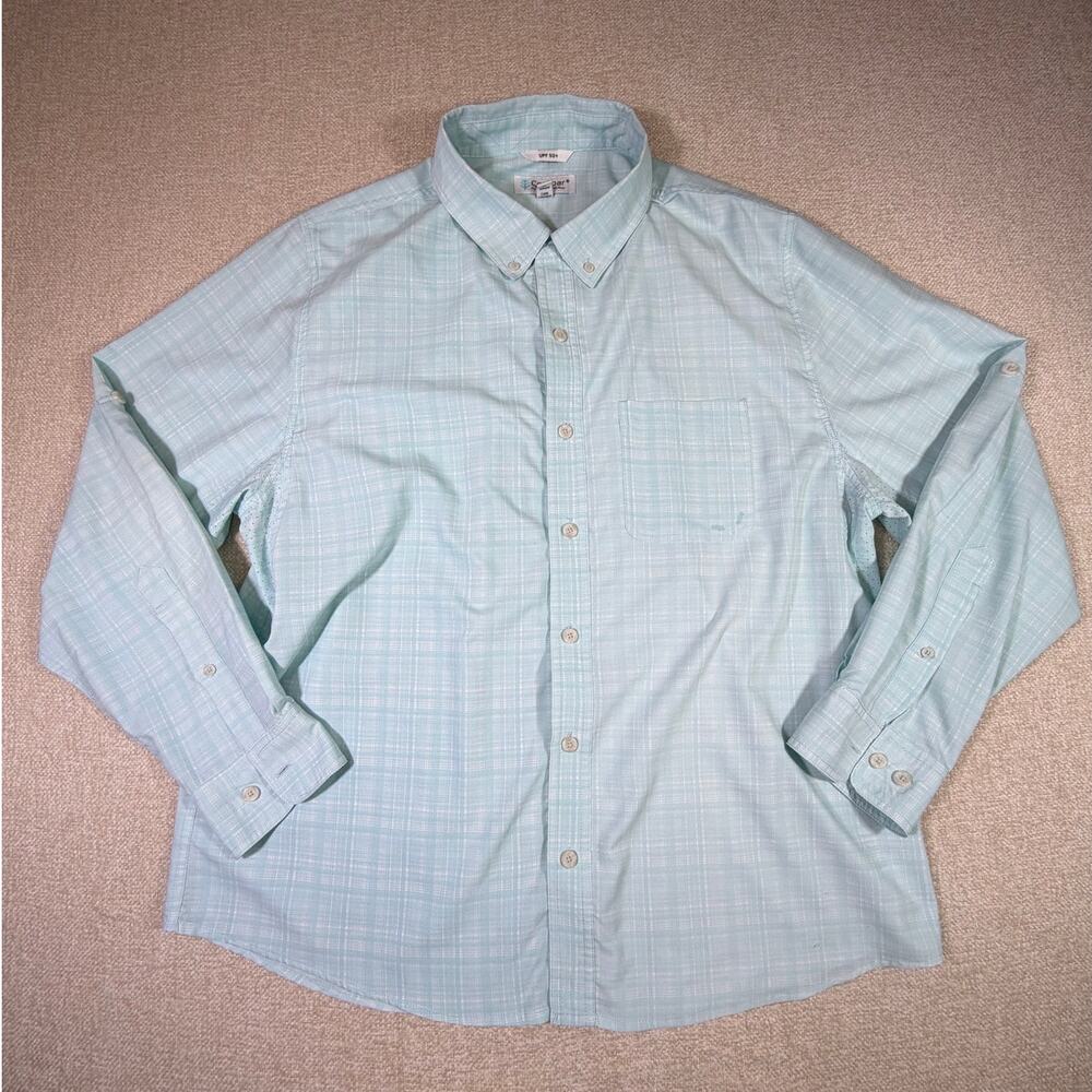 Coolibar Women XL Green/White Long Sleeve Button Front Beach Resort UPF Shirt